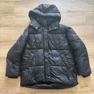 ABERCROMBIE & FITCH Black Puffer Hooded Jacket‎ Size Small Button Zip